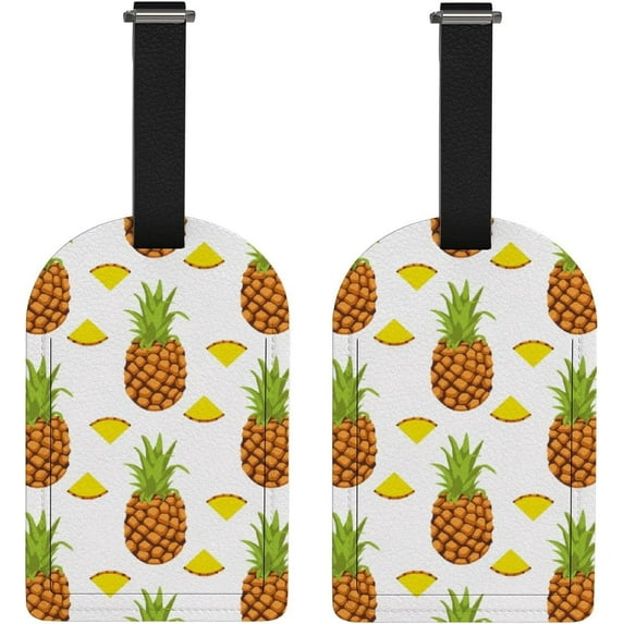 GZHJMY Bright Pineapple Luggage Tags Set of 2, PU Leather Travel ID Label with Privacy Name Card Cover for Travel Bag Suitcase Decoration