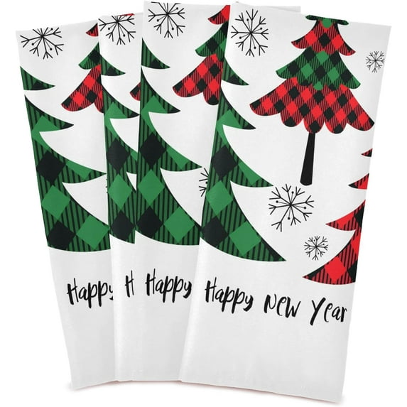 GZHJMY Buffalo Plaid Christmas Trees Kitchen Towels Set of 4 Dishcloths Hand Towels Tea Towels Ultra Absorbent for Cleaning Washing Drying Dishes Tableware 28'' x 18''