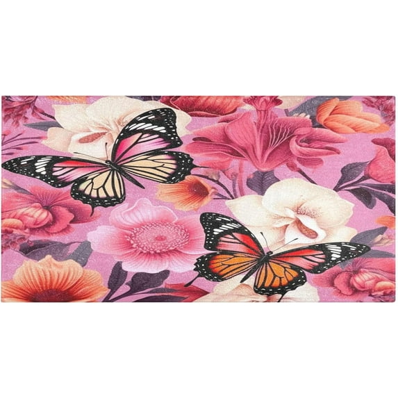 GZHJMY Butterflies and Flowers Bathroom Rugs Bath Mat 39 x 20 Inch Non-Slip Extra Soft and Absorbent Shaggy Bath Carpet for Tub, Shower, Bathroom Carpet Runner