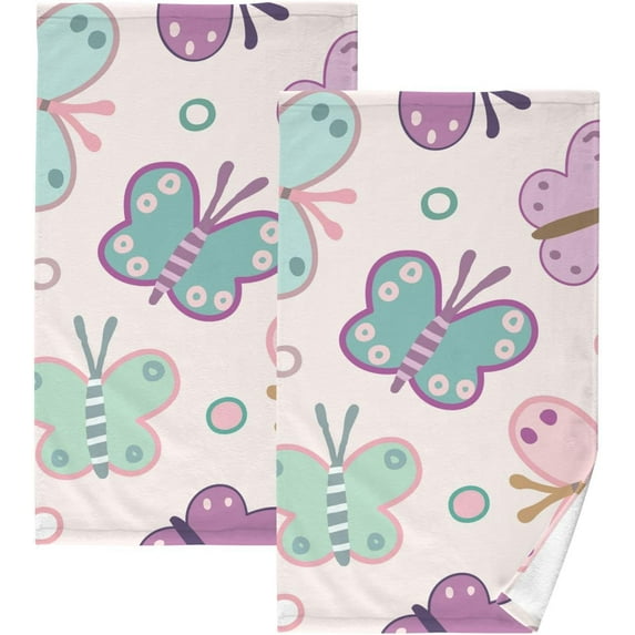 GZHJMY Butterfly Cotton Hand Towels, 2 Pack Absorbent Bath Towel Decorative Fingertip Towels for Bathroom Gym Spa Hotel Beach Swimming Pool,16"x 28"