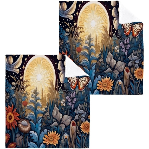 GZHJMY Butterfly Flowers Cotton Washcloths Set of 2, 12"x12" Super Soft Absorbent Wash Cloths Bathroom Face Cloths Fingertip Towels for Gym Hotel and Spa