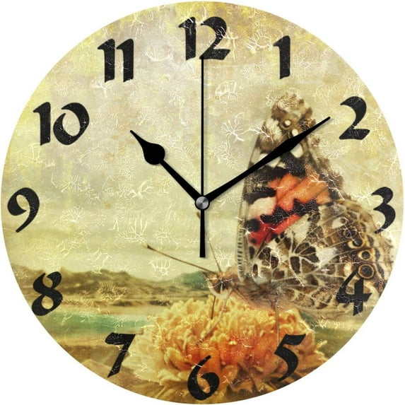 GZHJMY Butterfly Wall Clock, Silent Non Ticking Battery Operated Creative Decorative Round Clock for Kitchen, Living Room, Bathroom, Home School Office Decor, 10 Inch