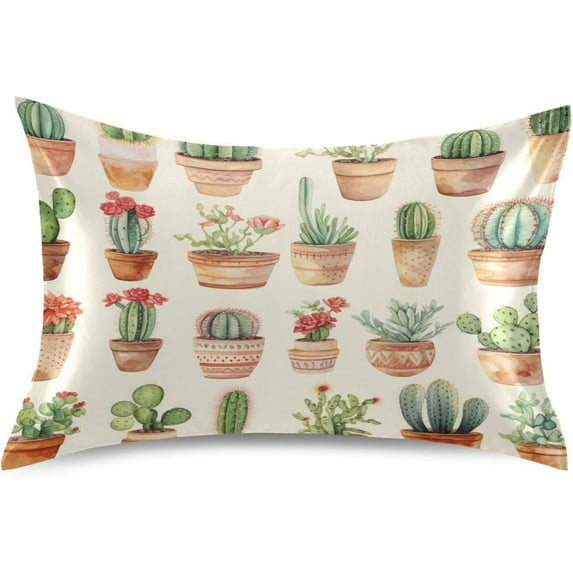 GZHJMY Cactus Satin Pillowcase, Soft Breathable Silk Pillow Case with Envelope Closure for Hair and Skin, King Size 40 x 20 Inch Home Decor