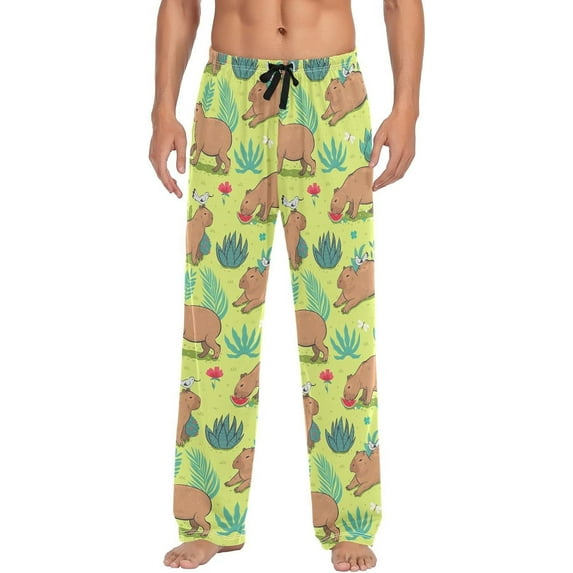 GZHJMY Capybara Cartoon Men's Pajama Pants, Loose Lightweight PJs Lounge Sleep Bottoms with Pockets Drawstring, Pajama Bottoms for Home and Rest, Large