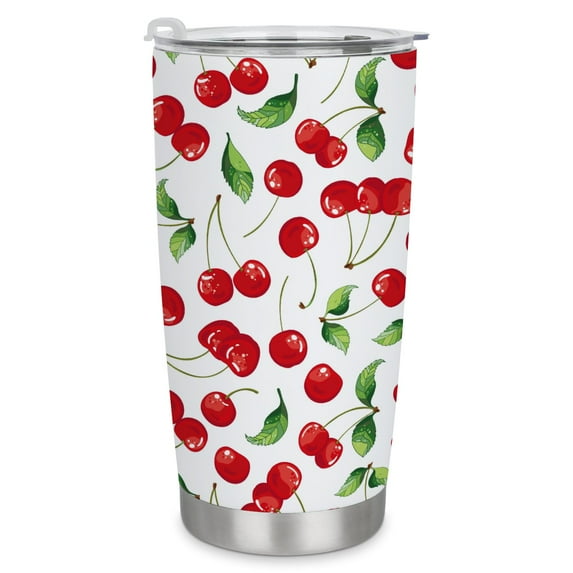 GZHJMY Car Cup Travel Mug, Cherry Fruits 304 Stainless Steel Coffee Cup, Insulated Heated Thermos Mug with Lid, 6.5×3.6×2.8 Inch
