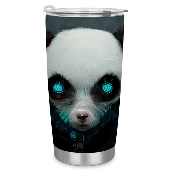 GZHJMY Car Cup Travel Mug, Panda with a hacker theme 304 Stainless Steel Coffee Cup, Insulated Heated Thermos Mug with Lid, 6.5×3.6×2.8 Inch