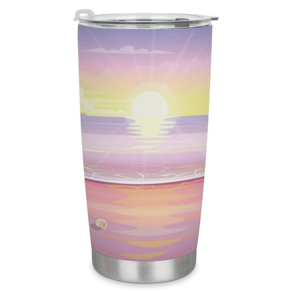 GZHJMY Car Cup Travel Mug, Sunset on The Sea 304 Stainless Steel Coffee Cup, Insulated Heated Thermos Mug with Lid, 6.5×3.6×2.8 Inch