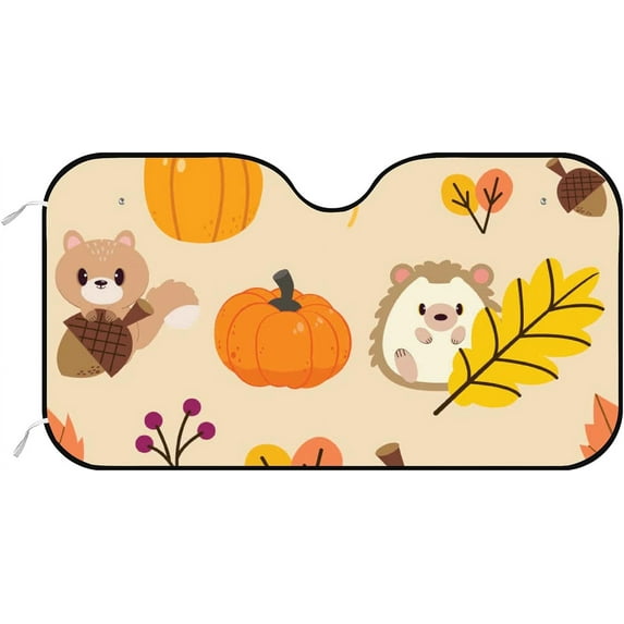 GZHJMY Car Front Windshield Sunshade UV Heat Protection, Foldable Auto Windshield Sun Visor for SUV Sedan Autumn Cute Animals, Car Sunscreen Blocks UV Rays Heat 51x27.5inch Keep Vehicle Cool