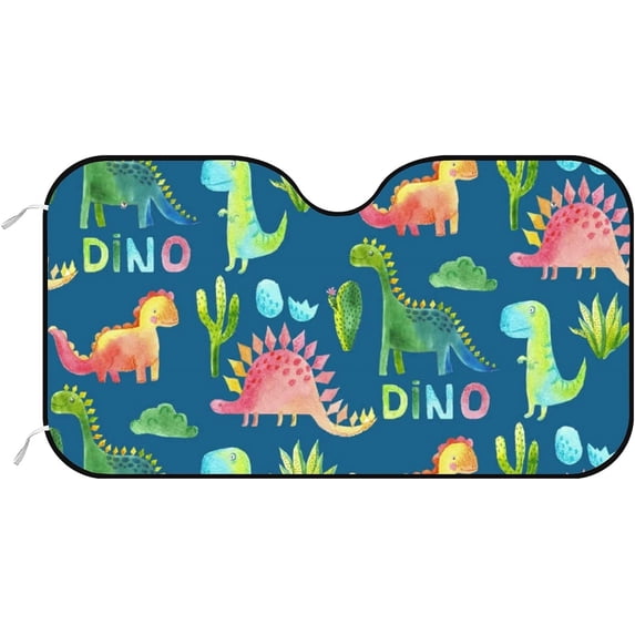 GZHJMY Car Front Windshield Sunshade UV Heat Protection, Foldable Auto Windshield Sun Visor for SUV Sedan Cartoon Watercolor Dinosaur, Car Sunscreen51x27.5inch Keep Vehicle Cool