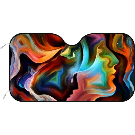 GZHJMY Car Front Windshield Sunshade UV Heat Protection, Foldable Auto Windshield Sun Visor for SUV Sedan Color Abstract Art, Car Sunscreen Blocks UV Rays Heat 51x27.5inch Keep Vehicle Cool