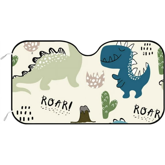 GZHJMY Car Front Windshield Sunshade UV Heat Protection, Foldable Auto Windshield Sun Visor for SUV Sedan Cute Doodle Dinosaur, Car Sunscreen Blocks UV Rays Heat 51x27.5inch Keep Vehicle Cool