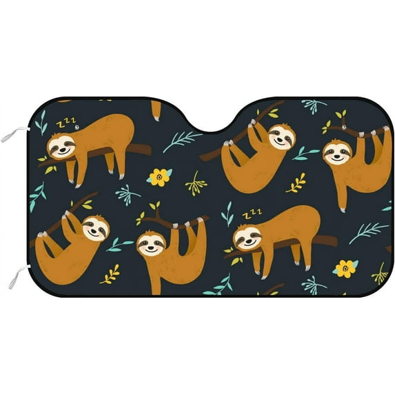 GZHJMY Car Front Windshield Sunshade UV Heat Protection, Foldable Auto Windshield Sun Visor for SUV Sedan Cute Sloth Animal, Car Sunscreen Blocks UV Rays Heat 51x27.5inch Keep Vehicle Cool