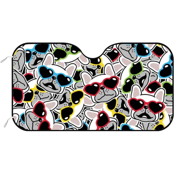 GZHJMY Car Front Windshield Sunshade UV Heat Protection, Foldable Auto Windshield Sun Visor for SUV Sedan French Bulldog Colored Glasses, Car Sunscreen51x27.5inch Keep Vehicle Cool