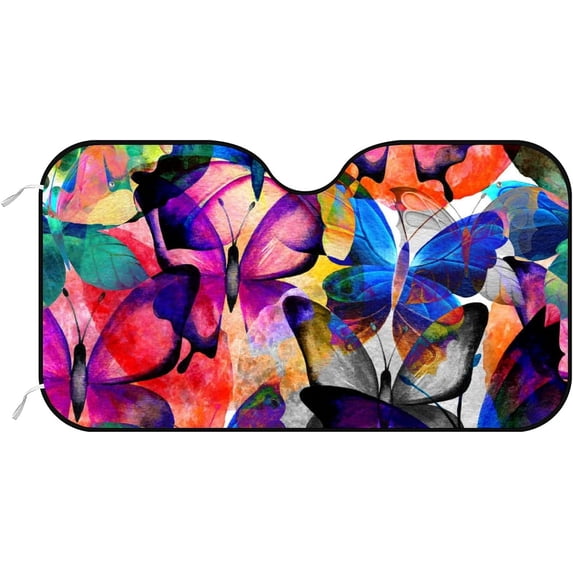GZHJMY Car Front Windshield Sunshade UV Heat Protection, Foldable Auto Windshield Sun Visor for SUV Sedan Multicolored Butterflies, Car Sunscreen Blocks UV Rays Heat 51x27.5inch Keep Vehicle Cool