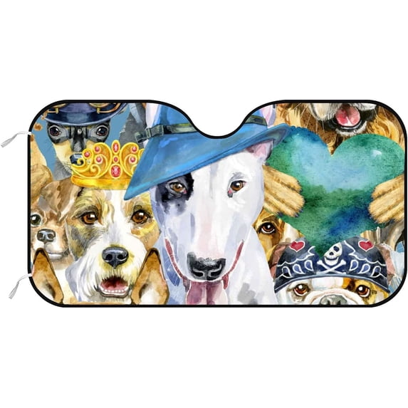 GZHJMY Car Front Windshield Sunshade UV Heat Protection, Foldable Auto Windshield Sun Visor for SUV Sedan Seamless Watercolor Dog, Car Sunscreen Blocks UV Rays Heat 51x27.5inch Keep Vehicle Cool
