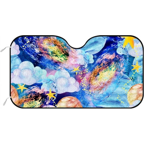 GZHJMY Car Front Windshield Sunshade UV Heat Protection, Foldable Auto Windshield Sun Visor for SUV Sedan Watercolor Galaxy, Car Sunscreen Blocks UV Rays Heat 51x27.5inch Keep Vehicle Cool