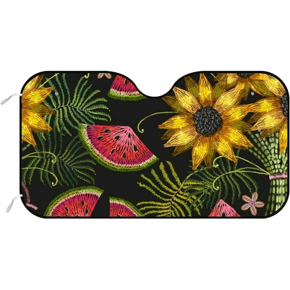 GZHJMY Car Front Windshield Sunshade UV Heat Protection, Foldable Auto Windshield Sun Visor for Sedan SUV Sunflower Watermelon, Car Sunscreen Blocks UV Rays Heat 51x27.5inch Keep Vehicle Cool