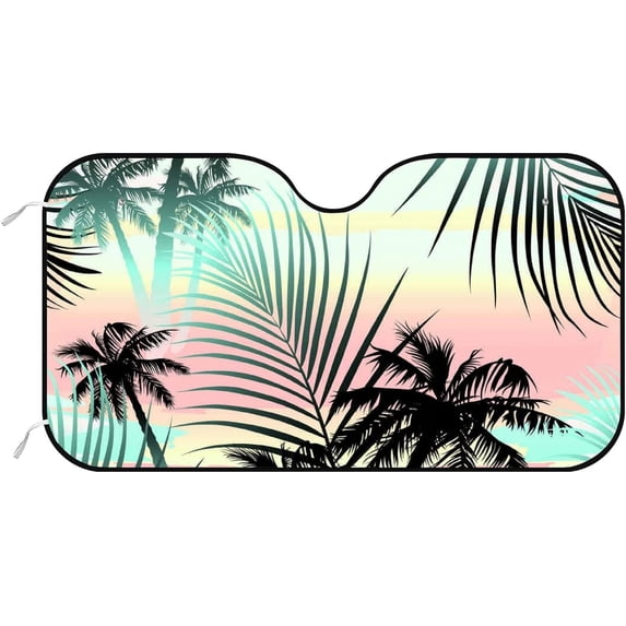 GZHJMY Car Front Windshield Sunshade UV Heat Protection, Foldable Auto Windshield Sun Visor for Sedan SUV Tropical Palm Tree, Car Sunscreen Blocks UV Rays Heat 51x27.5inch Keep Vehicle Cool