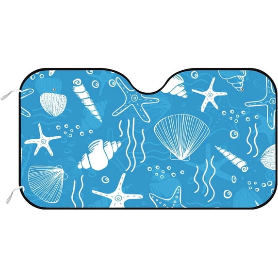 GZHJMY Car Front Windshield Sunshade UV Heat Protection, Foldable Auto Windshield Sun Visor for Sedan SUV Truck Blue Ocean Pattern, Car Sunscreen Blocks UV Rays Heat 51x27.5inch Keep Vehicle Cool