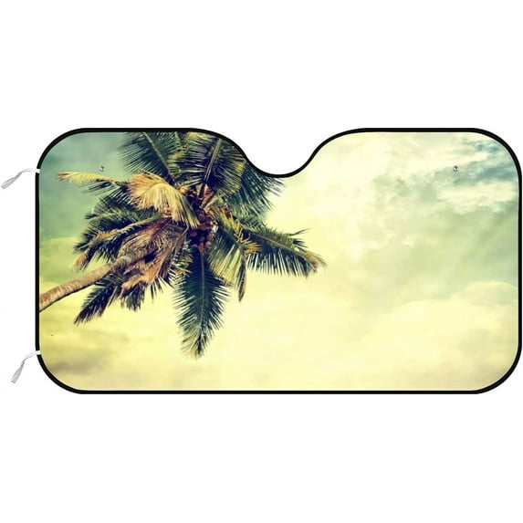 GZHJMY Car Front Windshield Sunshade UV Heat Protection, Foldable Auto Windshield Sun Visor for Sedan SUV Vintage Palm Background, Car Sunscreen Blocks UV Rays Heat 51x27.5inch Keep Vehicle Cool