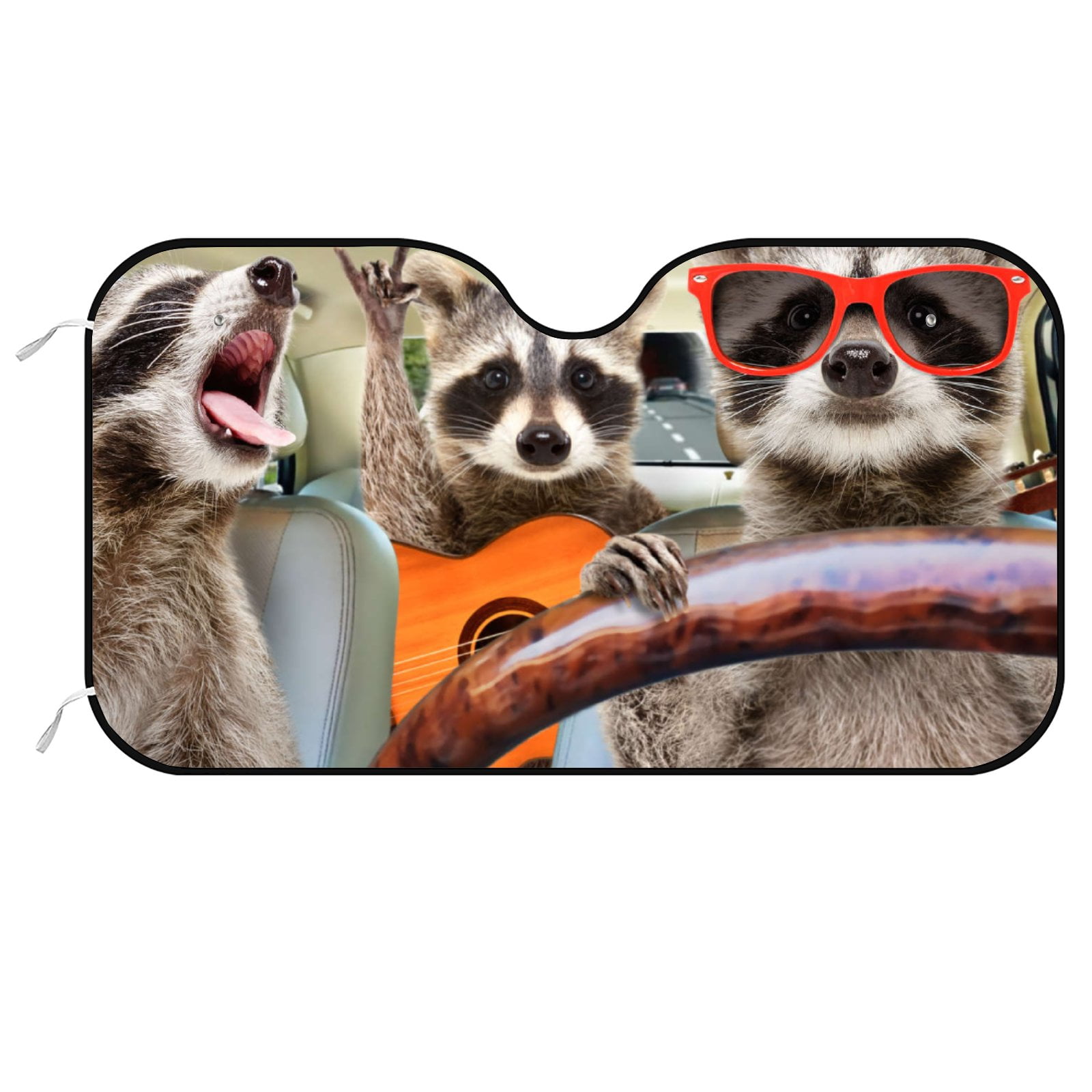 GZHJMY Car Windshield Sun Shade Blocks Max UV Rays, Driving Raccoon