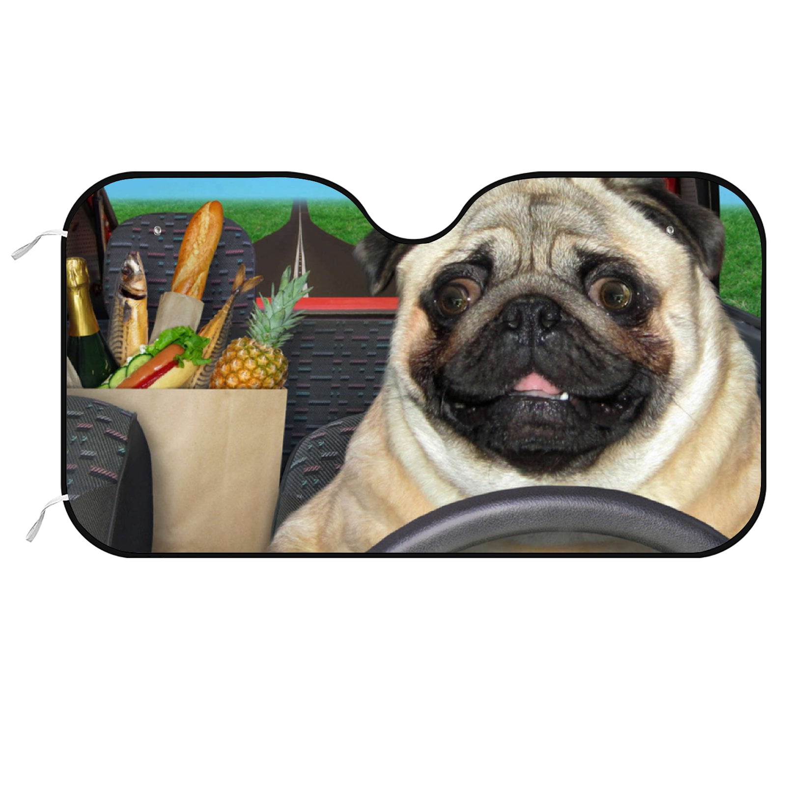 GZHJMY Car Windshield Sun Shade Blocks Max UV Rays, The Pug Dog Is