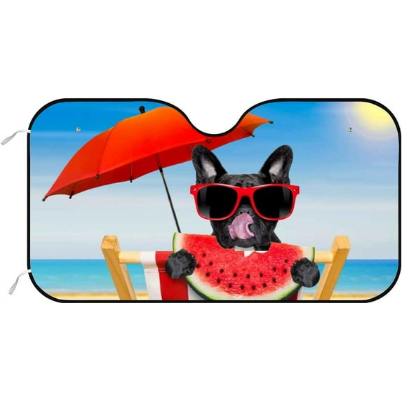 GZHJMY Car Windshield Sunshade Cute Dog Eating Watermelon, Foldable Car Visor Front Window Sun Shade for SUV Car 51 x 27.5 inch Keep Vehicle Cool