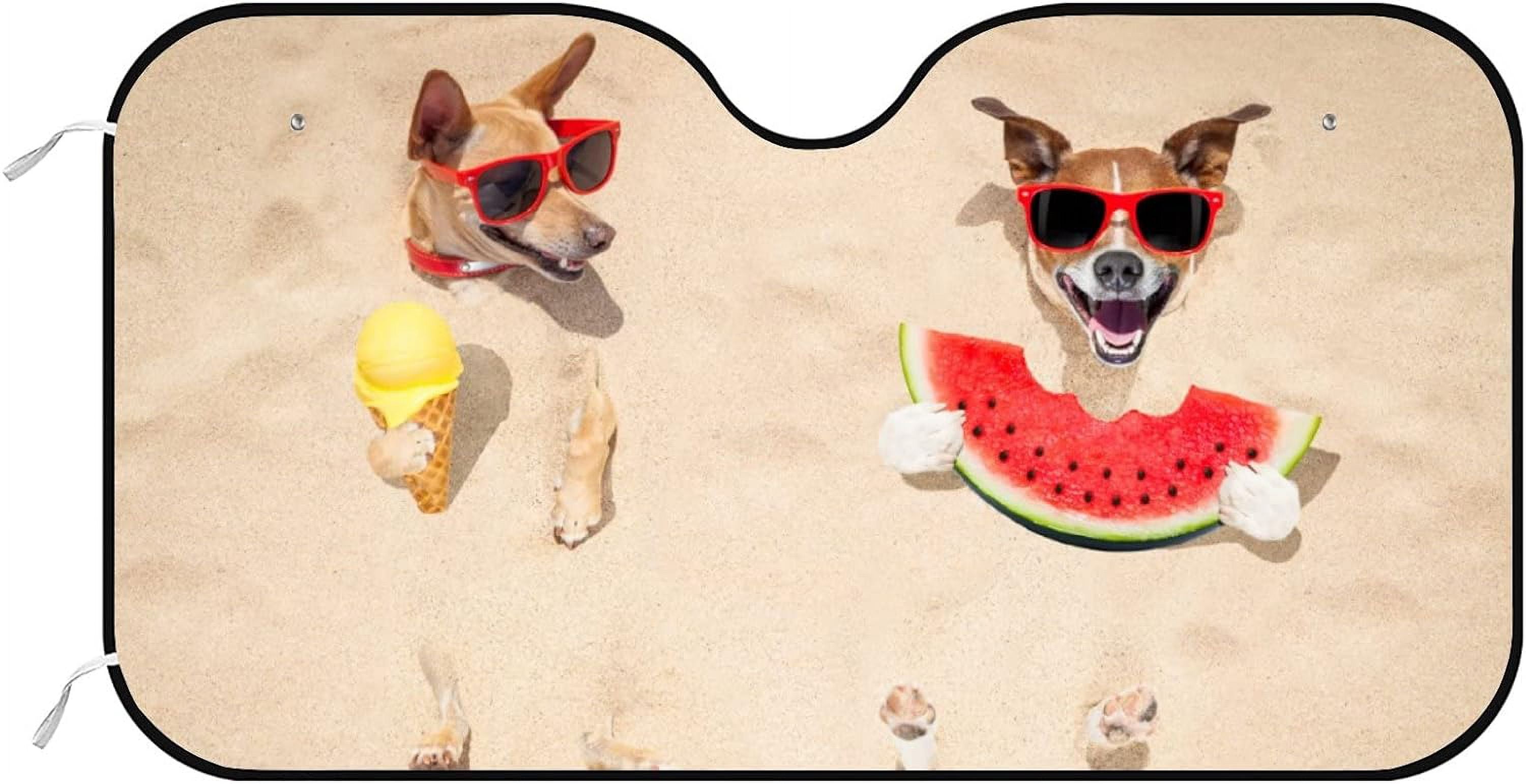 Goldendoodle-Dog Summer Vacation Couple Car Sun Shade Cover Auto Windshield SO0370