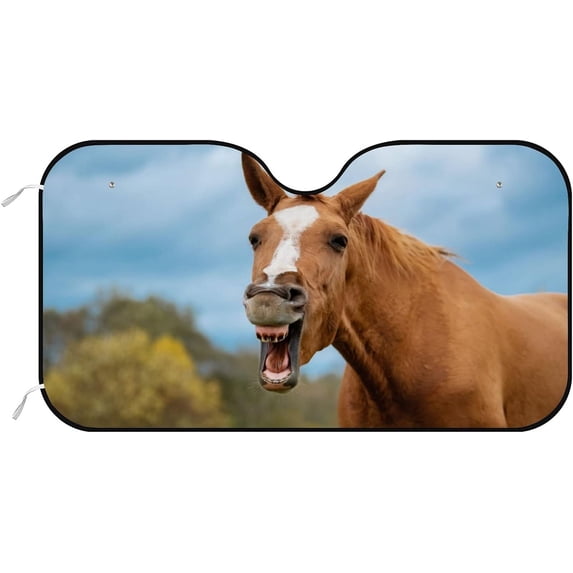 GZHJMY Car Windshield Sunshade Funny Horse Yawning, Foldable Car Visor Front Window Sun Shade for SUV Car 55 x 27.5 inch Keep Vehicle Cool