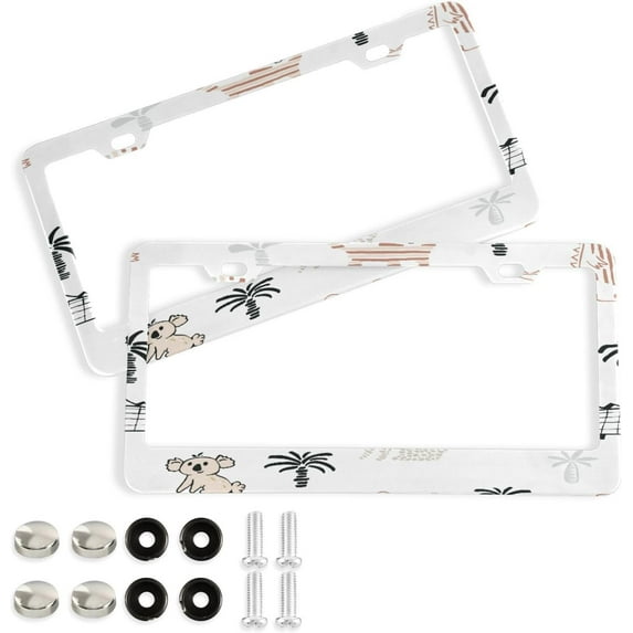 GZHJMY Cartoon Animal License Plate Frames, License Plate Covers, 2 Packs Universal Aluminum Tag Frame with 2 Holes & Screw Caps for Front and Rear Car Tags, Elliptical Hole Decorative