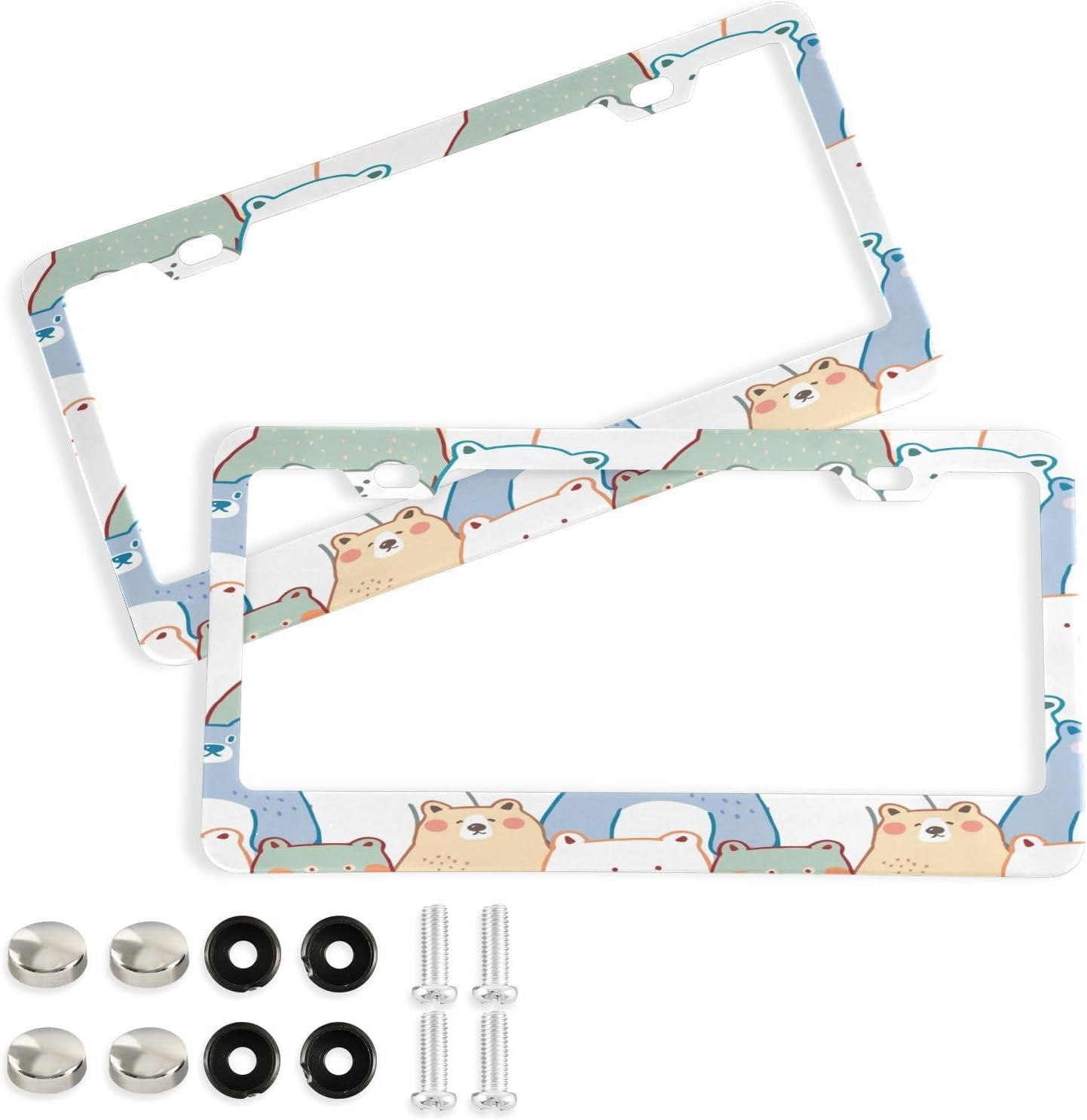 GZHJMY Cartoon Bear License Plate Frames Set of 2, Universal Aluminum
