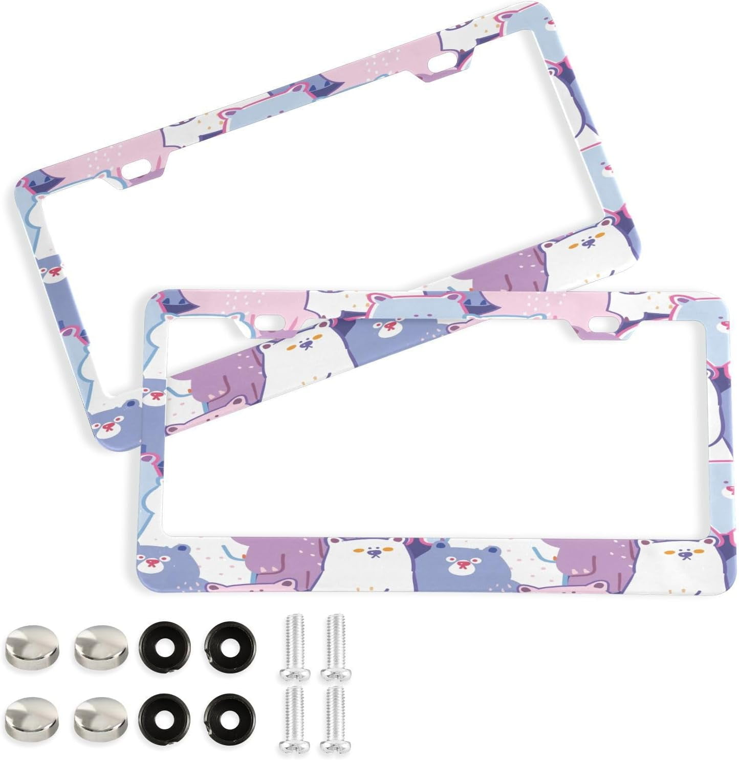 GZHJMY Cartoon Bear License Plate Frames Set of 2, Universal Aluminum