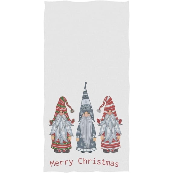 GZHJMY Cartoon Christmas Traditional Gnome Scandinavian Print Soft Highly Absorbent Large Decorative Hand Towels Multipurpose for Bathroom, Hotel, Gym and Spa (16 x 30 Inches,White)