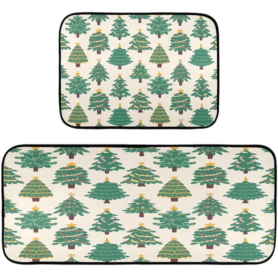 GZHJMY Cartoon Christmas Tree Kitchen Mat - Cushioned Anti Fatigue Kitchen Rug Set of 2, Non Slip Waterproof Kitchen Mats for Kitchen, Laundry, Sink, Office 19.7"×27.6"+19.7"×47.2" Carpet Runner