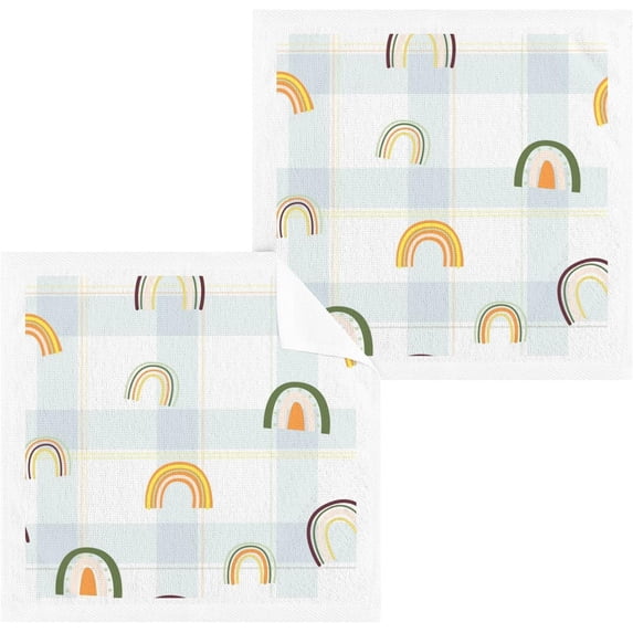 GZHJMY Cartoon Color Rainbow Wash Cloths 2 Pack - 12 x 12 Inch Super Super Soft Washcloths for Your Face and Body - 100% Cotton Absorbent Baby Face Towel