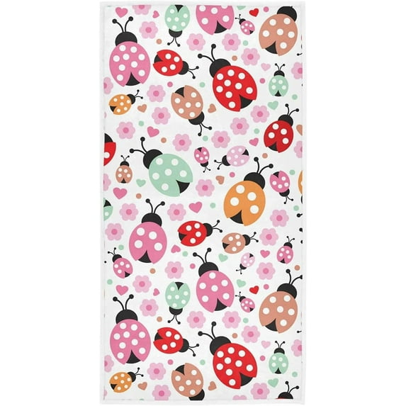 GZHJMY Cartoon Colorful Ladybug Flowers Print Soft Highly Absorbent Large Decorative Hand Towels Multipurpose for Bathroom, Hotel, Gym and Spa (16 x 30 Inches)