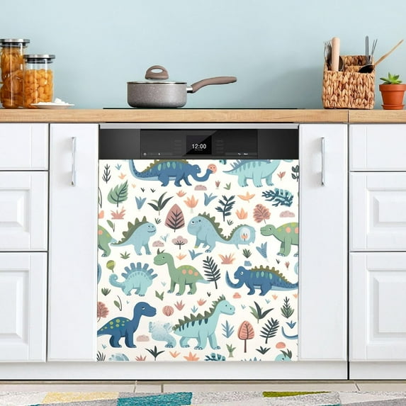 GZHJMY Cartoon Dinosaur Dishwasher Magnet Cover Dishwasher Front Door Cover Magnet Sticker, Trimmable Refrigerator Dishwasher Magnetic Decals Kitchen Appliance 20 x 26 Inches Home Decor
