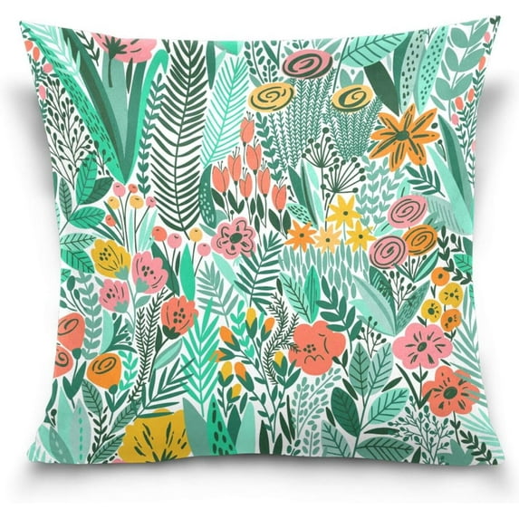 GZHJMY Cartoon Floral Pillow Cover 18 x 18 Inch, Soft Decorative Cushion Case Square Throw Pillow Cover for Sofa Living Room Couch Home Decor