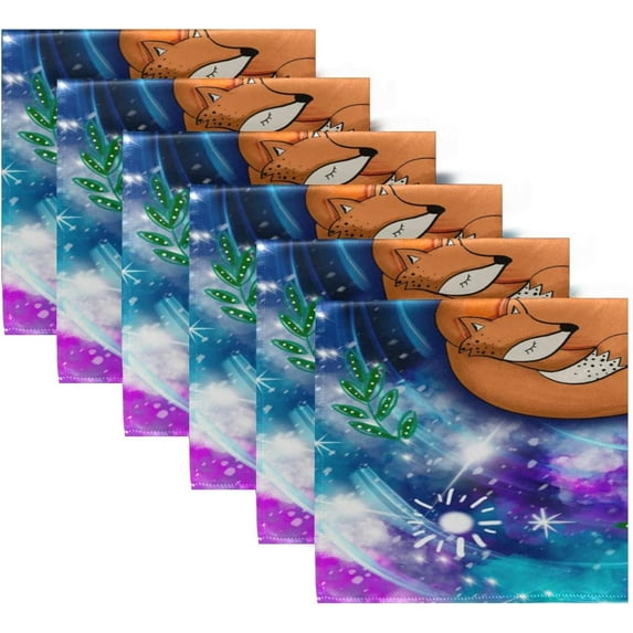GZHJMY Cartoon Fox with Space Cloth Napkins Washable Reusable Polyester Dinner Napkins 20 x 20 Inch for Home Weddings Parties Holiday Table Napkins Set of 1