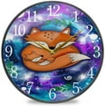 thumbnail image 1 of GZHJMY Cartoon Fox with Space Pattern Wall Clock Silent Non Ticking 9.5 Inch Round Easy to Read for Home Office School Clock, 1 of 7