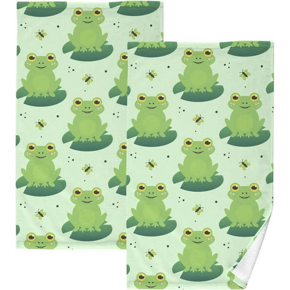 GZHJMY Cartoon Frog Butterflies Hand Towel Cotton Soft Absorbent Bath Hand Towels Decor, Multipurpose for Kitchen, Hotel, Spa, Yoga, Gym, Set of 2