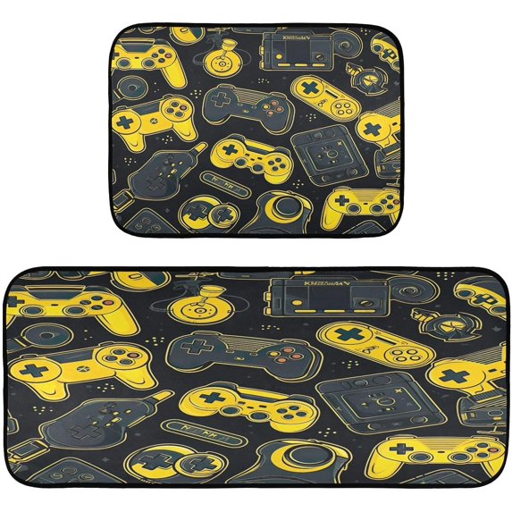 GZHJMY Cartoon Gamepad Kitchen Rug Set of 2 Non Slip Washable Cushioned Anti-Fatigue Kitchen Mat Comfort Standing Floor Mat for Kitchen Washroom Bedroom Carpet Runner
