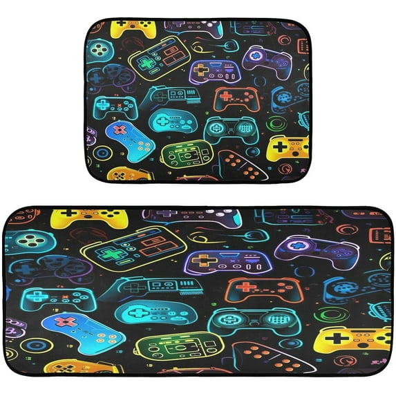 GZHJMY Cartoon Gamepad Kitchen Rug Set of 2 Non Slip Washable Cushioned Anti-Fatigue Kitchen Mat Comfort Standing Floor Mat for Kitchen Washroom Bedroom Carpet Runner