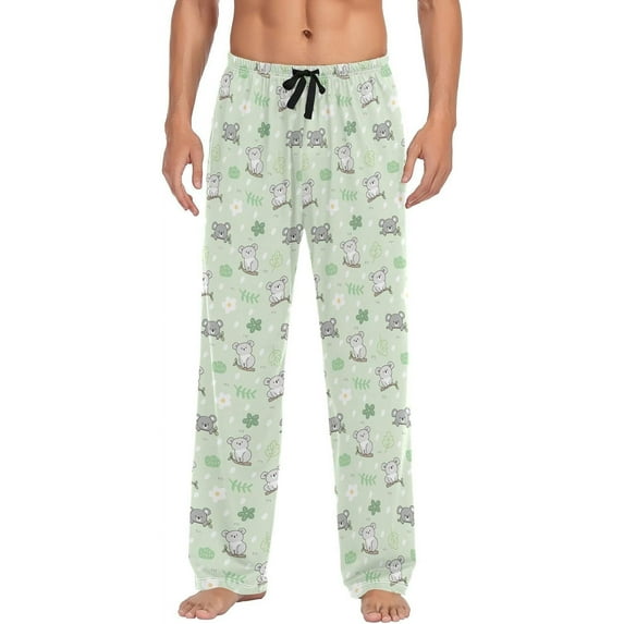 GZHJMY Cartoon Koala Green Men's Pajama Pants, Soft and Comfortable Lounge Sleep Bottoms with Pockets, Men's Sleepwear with Custom Print, Small