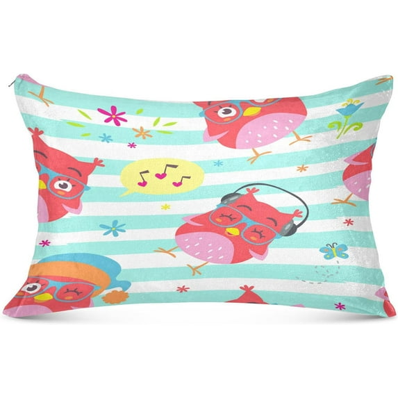 GZHJMY Cartoon Owl Striped Pillowcase King Size, Super Soft Pillow Shams Covers, Plush Cozy Pillow Cases with Zipper, 20" X 40"(424)