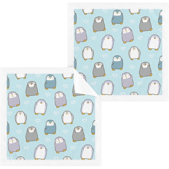 GZHJMY Cartoon Penguin Wash Cloths 4 Pack - 12 x 12 Inch Super Super Soft Washcloths for Your Face and Body - 100% Cotton Absorbent Baby Face Towel