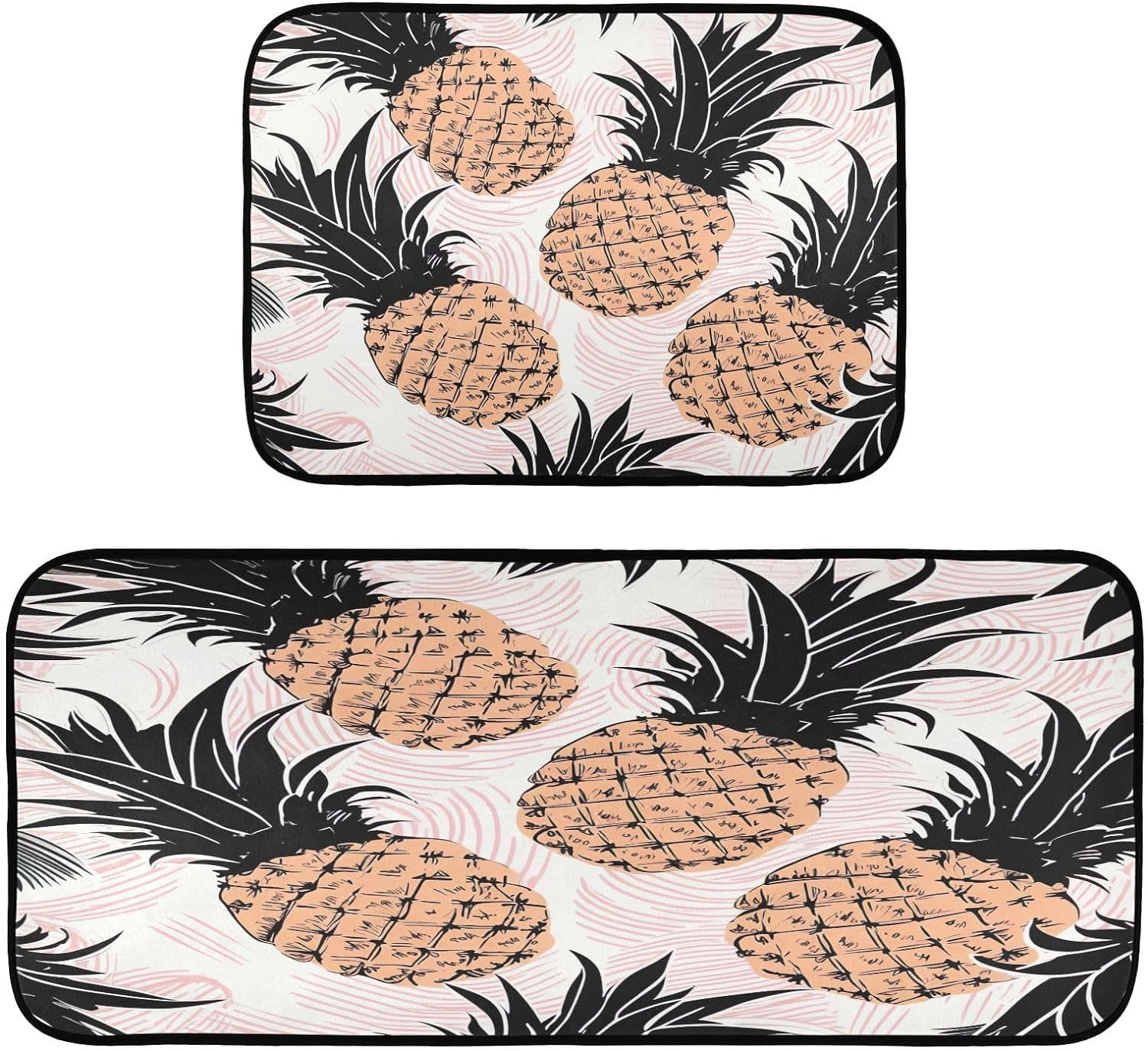 GZHJMY Cartoon Pineapple Kitchen Rug Set of 2 Non Slip Washable
