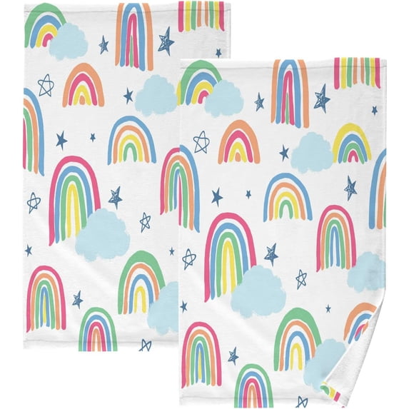 GZHJMY Cartoon Rainbow Print Pure Cotton Hand Towels for Bath Decorative Guest Towels Fingertip Towels for Bathroom Spa Gym, 2-Piece, 16 x 28 inches(134)