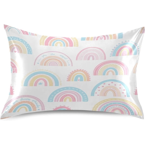 GZHJMY Cartoon Rainbow Satin Pillowcase, Soft Breathable Silk Pillow Case with Envelope Closure for Hair and Skin, Standard Size 26 x 20 Inch Home Decor