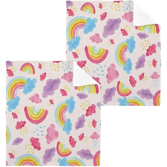 GZHJMY Cartoon Rainbow Wash Cloth Set of 4, 12 x 12 Inch Cotton Baby Washcloths Absorbent and Super Soft Feel Fingertip Towel Face Towels for Bathroom, Gym, Spa